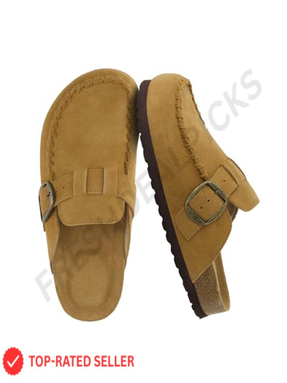 CUSHIONAIRE Canoe Genuine Suede Clogs with Moc Toe, Buckle Strap Slip On